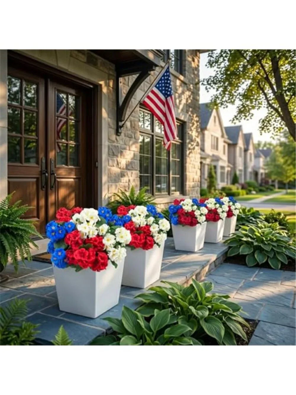Artificial Geranium Flowers Outdoor UV Resistant Silk Plants Red White Blue